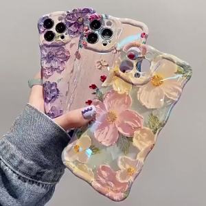 Ốp Điện Thoại Chống Rơi Viền Sóng Bất Quy Tắc Họa Tiết Hoa Ánh Sáng Xanh Dành Cho iPhone 18/17/16/15/14/13/12/11 Pro Max/Plus Chất Liệu TPU Bảo Vệ