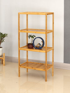 Nan Bamboo Floor Standing Real Wood Shelf Wall Corner Storage Rack Entrance Simple Bookcase Display Stand Modern Minimalist