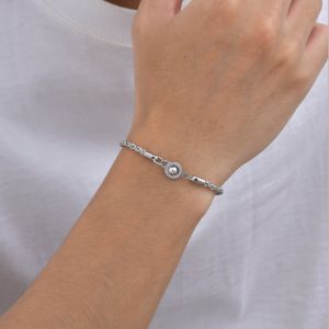 Kemstone nam bạc dây thép không gỉ Chuỗi vòng đeo tay với Vòng đẩy Clasp phong cách tối giản