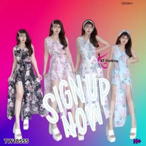 AK 18555 จั้มสูทขาสั้น แขนกุด คลุมกระโปรงเหมือนเดรส