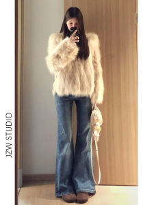 American Deep Blue Low Waist Wide Leg Jeans Womens Loose Slimming Version Super Good Looking Straight Floor-Length Pants