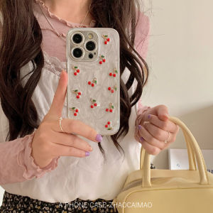 Red Cherry Design Phone Case for  17Promax 13Hard 14Pro Cute 15Hard 12New 11Full Cover 16Anti-Fall Womens High-End INS Korean Style