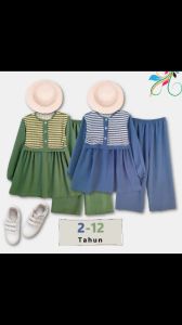 One Set Tunik Anak Perempuan Motif Salur usia 3 -12 Tahun