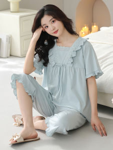 MiiOW | Catwoman Summer Sleepwear Women Pure Cotton Moisture Wicking Breathable Short Sleeve Seven-Piece Pants Set Sweet Girl Home Clothes