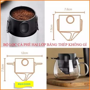 Combo 2 bộ lọc cà phê bằng thép không gỉ 304 bộ lọc cà phê hai lớp lọc mịn không cần giấy lọc có tay cầm có thể gập lại