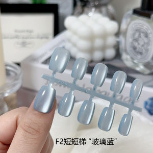 Bright Colored Cat Eye Trendy Wearable Nail Tips Full Cover Sparkling Summer Short Fake Nails Ready Made Nail Art Decorations