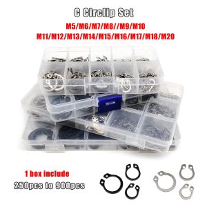 250/500/900pcs 5-20mm C Type External Circlip Kit Set Bearing Shaft Retaining Clip Snap Ring Black 65mn Stainless Steel GB894