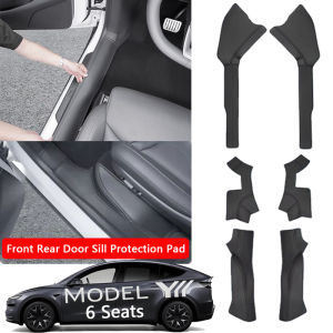 For Tesla Model YL 6-Seater Front Rear Door Sill Protector Leather Threshold Bumper Strip Guards Anti-kick Pads Car Accessories
