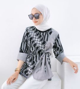 Atasan Batik Wanita Blus Batik Lengan Balon Model Peplum Payung Terbaru