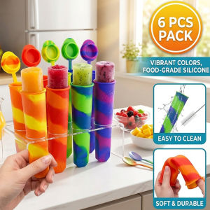 6Pcs Popsicles Molds Silicone Ice Cream Mold Multi-Colored Popcical Molds DIY Popsicle Homemade Tools Summer Party Supplies
