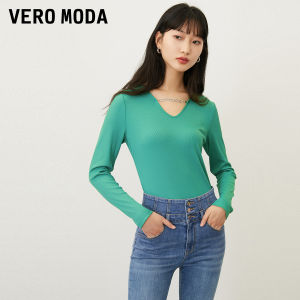 Vero Moda Womens Long Sleeve V-Neck T-Shirt H-Shape Korean Style Commute Pure Color Spring Autumn Winter Fashionable