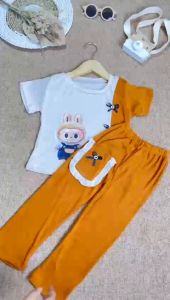 Stelan LABUBU Anak Perempuan Knit Ribbon Viral Anak Usia 1-6thn Oneset Labubu Setelan anak viral