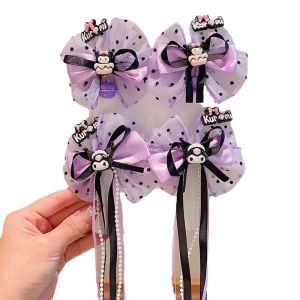Childrens Purple Kuromi Hair Clip Girl Cute Ribbon Bow Hair Card Girl Princess Headwear Baby Hair Accessories