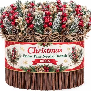 10x Artificial Berry Stems Pine Cones Christmas Wreath Ornaments Xmas Tree Evergreen Pine Branches Holiday Party Vase Floral Decor