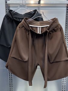 กางเกงขาสั้นผ้าไหมน้ำแข็งบางหลวมๆ ลำลอง กางเกงขาสั้นชายหาด ทรงตรงแห้งเร็วระบายอากาศได้ดี ห้าส่วน กางเกงขายาวสำหรับใส่ไปชายหาด