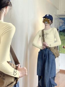 Pure Cotton Womens Slim Fit Top in Apricot Color Trendy Base Shirt Commute Casual Style round Neck Short Length T-Shirt