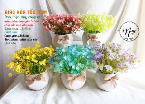 Chậu hoa giả Bi nở để bàn trang trí