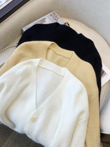 Korean College Style Long Sleeve Knitted Sweater Womens Soft Color Autumn New Student Gentle Wind Open Cardigan Top Coat