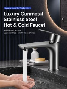 304 Stainless Steel Bathroom Sink Faucet Hot Cold Mixer Tap Single Handle Washbasin Water Faucet for Bathroom Vanity