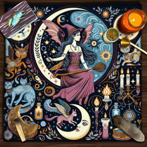 VIKAMA Zodiac Sun Moon Floral Black White Cat Tarot Altar Cloth Divination Mat Spiritual Astrology Wiccan Decor