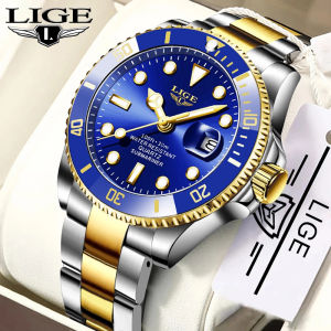 LIGE 10045 Jam Tangan Pria Terbaru Besi tahan karat anti air tanggal jam tangan + kotak
