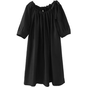 Miccbeirn | New 2025 French Style Heavyweight Silk Dress High End Mulberry Silk Midi A-Line Round Neck Summer Black Dress Elegant Simple