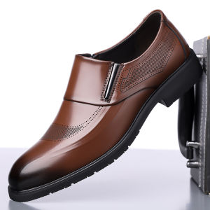 Mens Casual Leather Shoes Spring Autumn Business Formal Black Slip-On Middle-Aged Dad Shoes Fashionable Single Shoes