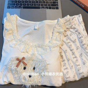 Autumn 2025 Long Sleeve Long Pants Slim Fit round Neck Sleepwear Cartoon Casual Fixed Chest Pad Home Clothes Spring Youth