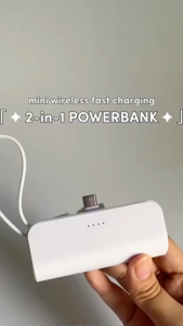 PowerBank 5000mAh Mini Power Bank Type-C iOS Fast Charging Wireless PowerBank Built In Cable