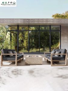 Scandinavian Outdoor Teak Sofa House Courtyard Casual Outdoor Garden Outdoor Waterproof and Sun Protection Solid Wood Bed & Breakfast Furniture