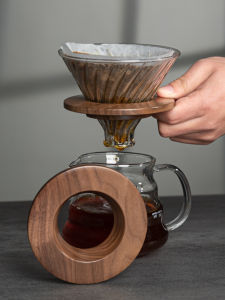 ช้อนตักกาแฟแบบพับได้ V60 พร้อมรองจานทำจากไม้walnut สำหรับคู่รักกาแฟ คั่วด้วยมือ ชุดเครื่องปรุงรสชาติ