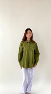 NHM Kemeja Wanita Polos Formal Kantor Kerja Kuliah Kemeja Peggy Tangan Balon Kemeja Tangan Panjang Bahan Toyobo