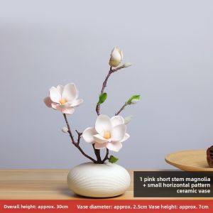 Chinese Style Magnolia Artificial Flowers Table Decoration Living Room Dining Table Centerpiece Flower Arrangement Set Decor