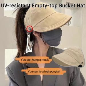 UV-resistant Empty-top Bucket Hat Outdoor Breathable Quick-Drying Lightweight Big Brim Fisherman Caps