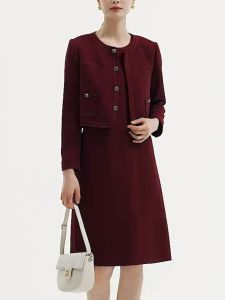 Kleyn 2025 Spring New Style Fashionable Lace Beaded Classic Small Fragrance Wind Two-Piece Set Dress Commute Simple Polyester Fiber