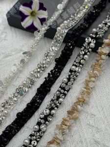 High-End Handmade Beaded Lace Trim DIY Fabric Accessories Pearl Water Diamond Edge Decorative Braid for Clothing Shoes Hats Lamps