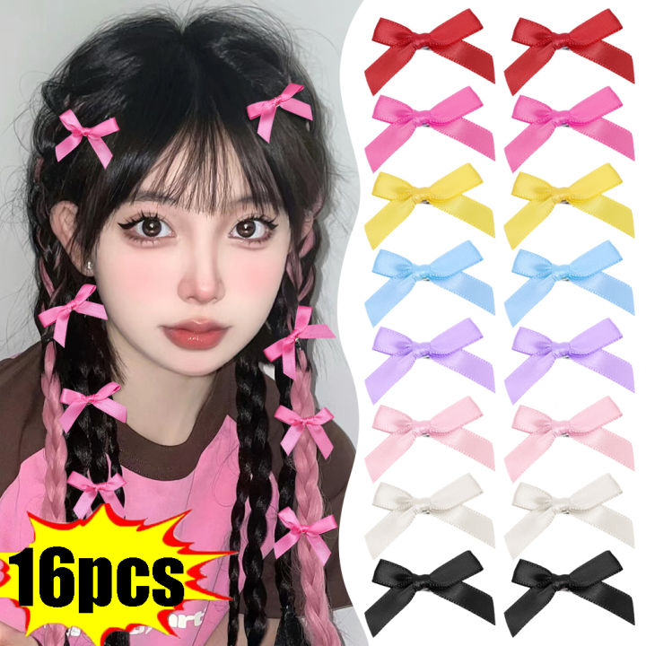 16pcs Small Bow Hair Clips, Bow Ribbons for Girls, Silk Ribbon Bowknot Hair  Clip, Sweet Cute Girl Barrettes, Lace Women Gilrs Bobby Pin, INS Y2K