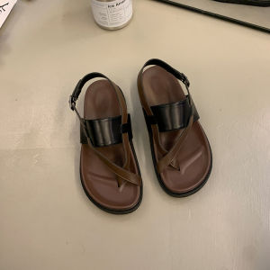 Womens Thick Heel Sandals Summer Outdoor Wear Retro Fashion Match Skirts Roman Beach Shoes Slip-On Casual Low Cut Rubber Sole