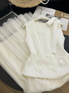 PAIBOLI | 2025 Bridal Gown Rich Girl Three-Dimensional Flower Sleeveless Waist-Cut Long Fairy Skirt White Color Korean Style Commute Dress