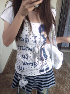 Áo Thun Tay Ngắn Cổ Tròn in Họa Tiết American Hot Bé Gái Polka Dot Dành Cho Nữ Mùa Hè Cổ Điển Ôm Vừa Vặn Y2K Abi