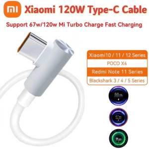 Original Xiaomi 120W 67W Type-C Cable Hyper Turbo Charge Elbow L Shaped 90° Degree Bend Quick Charging Durable Cable For Mi 12 11 Ultra 10 Redmi Note 9 10 Pro K40 K50 Pro Poco X4 Pro NFC F3 M3 M5 Black Shark 5 Pro USB C Gaming Cable TipoC Cord