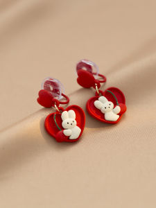 Elegant Rabbit Ear Heart Shaped Clip on Earrings for Women Fashionable Hole Less Jewelry Sweet Style Alloy Material