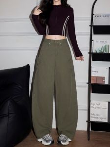 MZVZ | American Retro Loose Drape Military Green Workwear Jeans