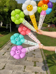 20 Pcs Flower Balloon Handheld Sticks Birthday Picnic Graduation Event Daisy Smile Decoration Cute Party