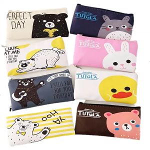 Korea Pencil Case Canvas Cute Cartoon Small Stationery Pen Case Organizer Zipper School Storage Supplies