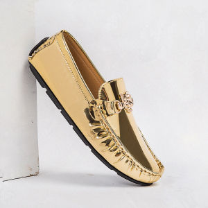 Large Size Mens Fashion Casual Loafers Driving Slip-On Shoes Smooth Leather Bright Surface 46 47 Bean Bean Shoes Leisure Leather Shoes