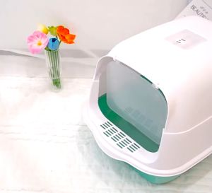 Big Large Cat Litter Box With Cover Scoop Fully Enclosed Cat Toilet Splash Proof Cat Potty Poop Tray