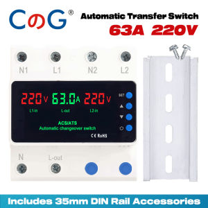 CG | CG 63A 220V ATS Automatic Transfer Switch Dual Power Selector with LED Display Over Under Voltage Protector DIN Rail Mount