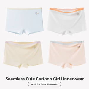 MiiOW | Kids Ice Silk Artemisia Antibacterial Briefs Thin Summer Underwear Flat Angle Pants Girls Comfortable Breathable Innerwear