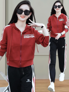 Casual Cotton Sportswear Set Spring Autumn New Hat Jacket Long Pants Stylish Small Two Piece Set Comfortable Breathable Zipper